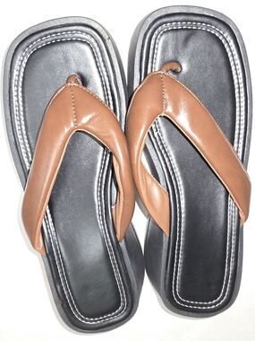 Brown Leather-Style Woman’s Flip Flops - Comfortable Everyday Sandals